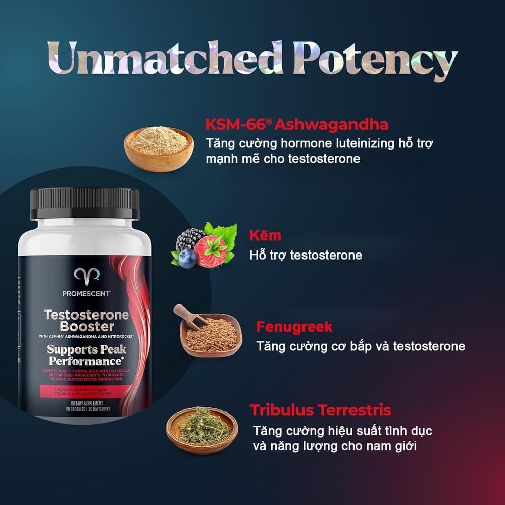 Viên uống hỗ trợ sinh lý nam Promescent Testosterone Booster - 90 viên